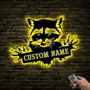 Custom Raccoon Metal Sign With Led Light, Raccoon Gifts, Woodland Animals Home Decor, Raccoon ...