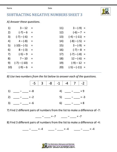 Subtracting Positive and Negative Numbers