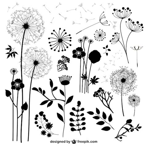 Free Vector | Wild flowers silhouettes