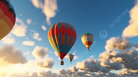 Hot Air Balloons In The Sky Background, 3d Rendering Illustration Of Hot Air Balloon And Sky ...