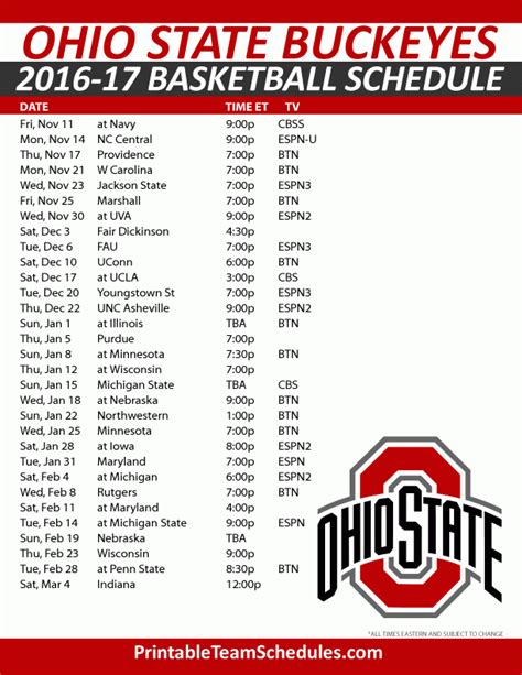 Ohio State Football Schedule Printable