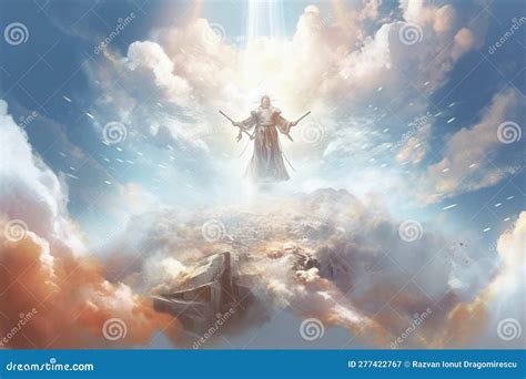 God in Heaven, Surrounded by Clouds and Rays of Light. the Artwork Captures the Majesty and ...