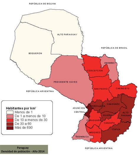 Paraguay - density (2014) • Map • PopulationData.net