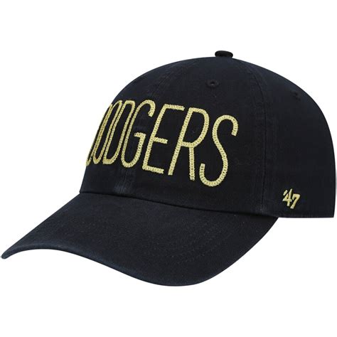 Women's Los Angeles Dodgers '47 Black Team Shimmer Text Clean Up Adjustable Hat