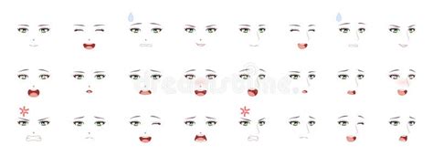 Manga Male Expression. Man Emotions Anime Faces. Eyes, Mouth and Eyebrows Japanese or Korean Boy ...