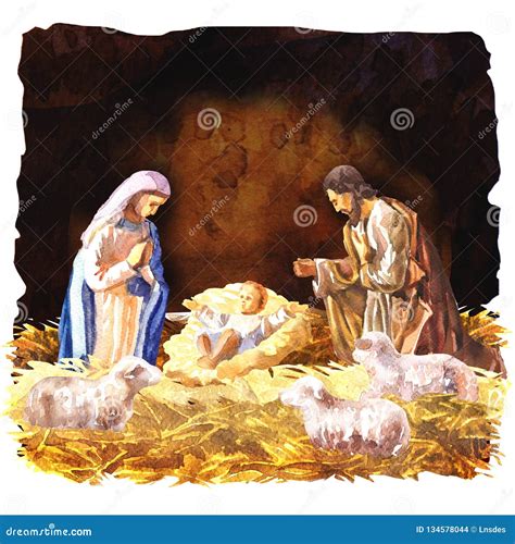 Traditional Christmas Crib, Holy Family, Christmas Nativity Scene with ...