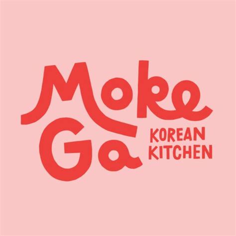 the korean kitchen logo is shown in red and black on a light pink ...