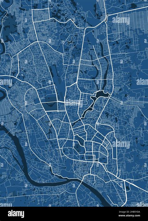 Detailed vector map poster of Dhaka city administrative area. Blue ...