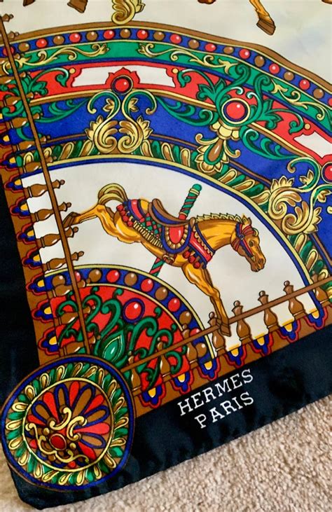 Hermes Paris Silk Scarf with Carousel Horse Pattern For Sale at 1stDibs