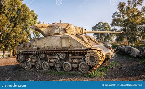 Old Battle Tank M50 Super Sherman Standing in the Field, Ramat HaGolan, Israel Stock Image ...