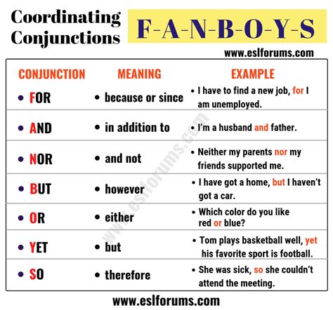 Sentences Using Coordinating Conjunctions