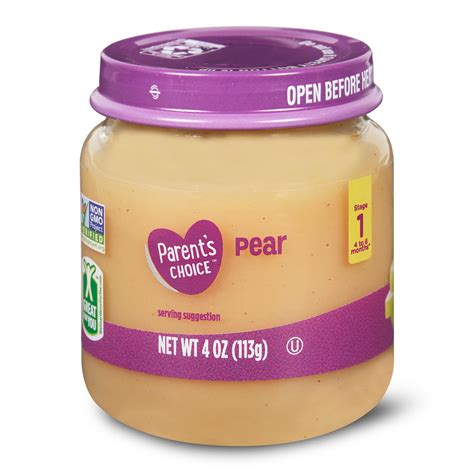 Parent's Choice Pear Baby Food, Stage 1, 4 oz. Jar - Walmart.com ...