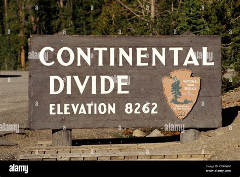 Continental Divide marker sign Yellowstone Park, Wyoming Stock Photo ...