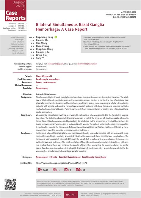 (PDF) Bilateral Simultaneous Basal Ganglia Hemorrhage: A Case Report