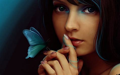 Online crop | HD wallpaper: animated woman and teal butterfly illustration, Fantasy, Women ...