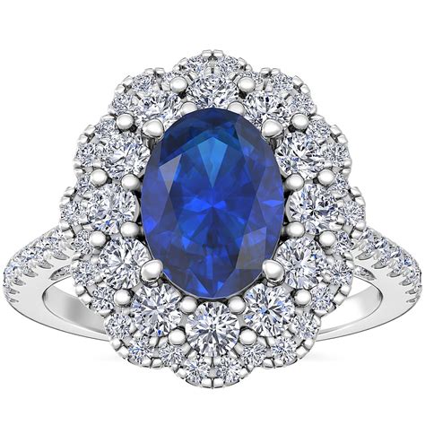 Vintage Diamond Halo Engagement Ring with Oval Sapphire in Platinum (7x5mm) | Blue Nile LU