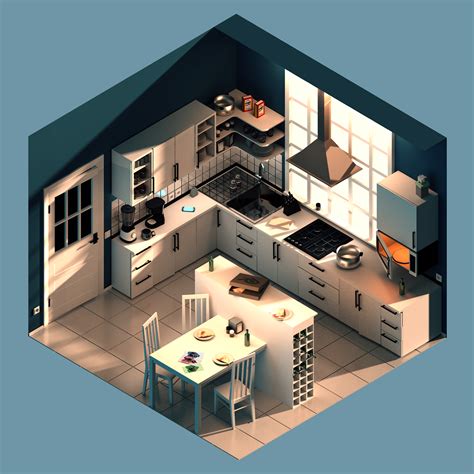 isometric kitchen on Behance