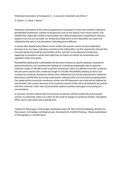 (PDF) Membrane interactions of cyclosporin A: A reason for cholestatic side effects?