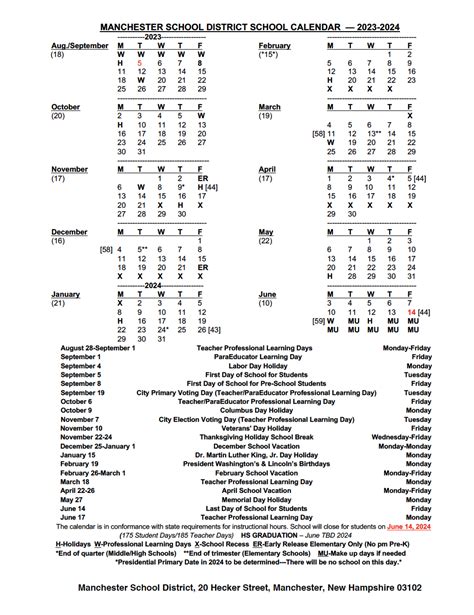 Calendars (Printable) | MANCHESTER SCHOOL DISTRICT