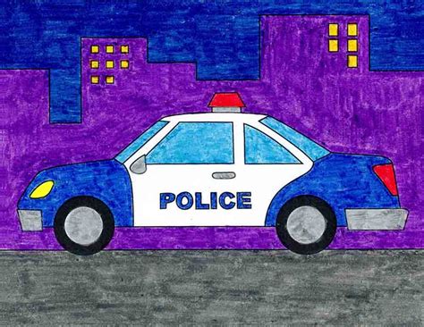 Easy How to Draw a Police Car Tutorial Video and Coloring Page