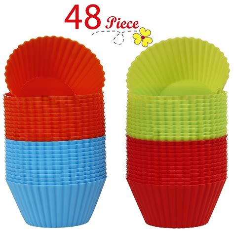 Chefaith 48-Pcs Reusable Silicone Baking Cups, Cupcake Liners, Muffin Cups [48 Round Cups with 4 ...