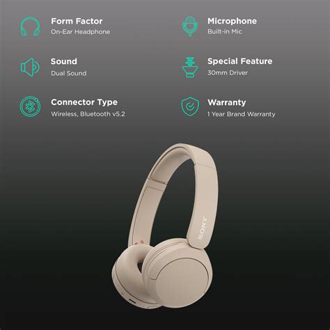 Buy SONY WH-CH520 Bluetooth Headphone with Mic (30mm Driver, On Ear, Taupe) Online - Croma