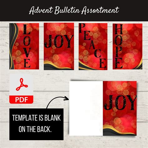 Advent Bulletin Covers Advent Service Programs Christmas Flyers Red and Black Hope Joy Peace and ...