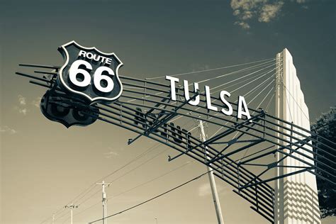 Tulsa Oklahoma Vintage Route 66 Sign - Dark Sepia Photograph by Gregory Ballos - Pixels