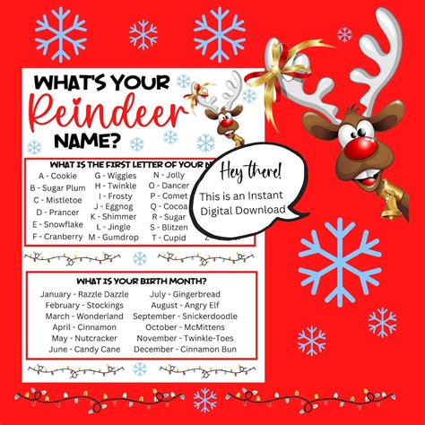 Buy What's Your Reindeer Name Game, Funny Christmas Printable Name Game ...