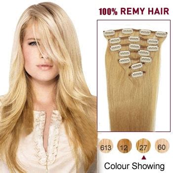 18" Strawberry Blonde (#27) 7pcs Clip In Indian Remy Hair Extensions UK On Sale ...