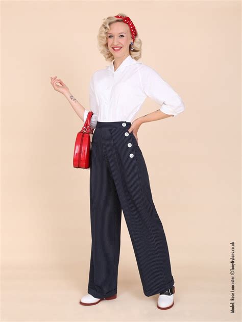 1940s Swing Trousers Navy Pinstripe | Fashion 1940s, Clothes, Pinstripe