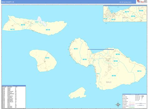 Maui County, HI Zip Code Wall Map Basic Style by MarketMAPS - MapSales