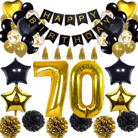 Buy 70th Birthday Decorations Balloon Banner - Happy Birthday Banner, 70th Balloons, Black and ...