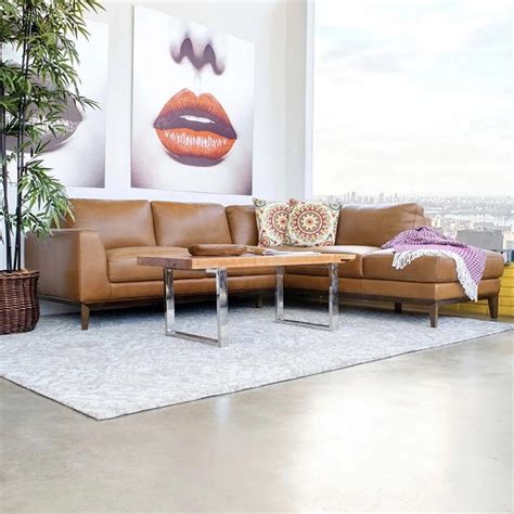 mid-century modern milton tan leather sectional sofa (right chaise) - pr-4753-2004189