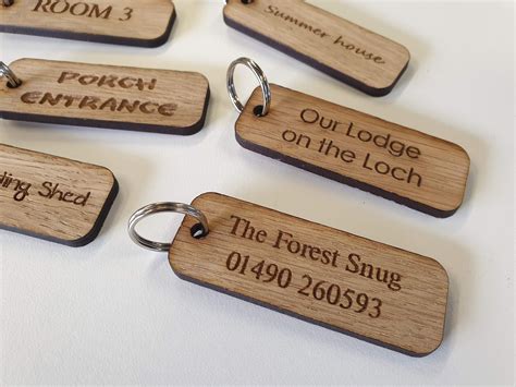 KEY RING TAG label wooden oak engraved gift keychain fob | Etsy