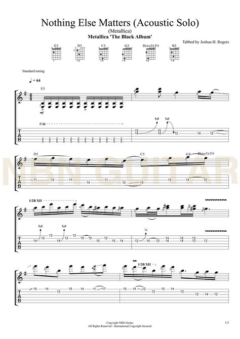 Nothing Else Matters 'Acoustic Solo' Sheet Music & Tabs — NBN Guitar