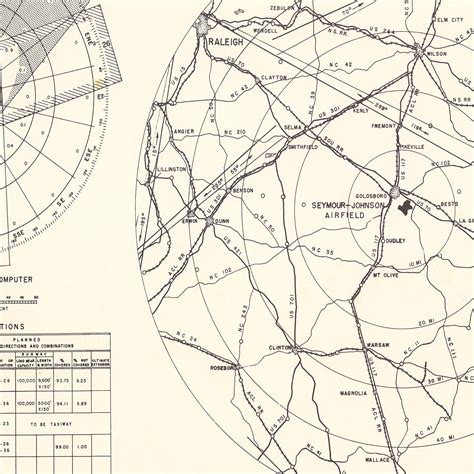 Vintage Map of the Seymour - Johnson Air Base Vicinity, 1953 by Ted's Vintage Art