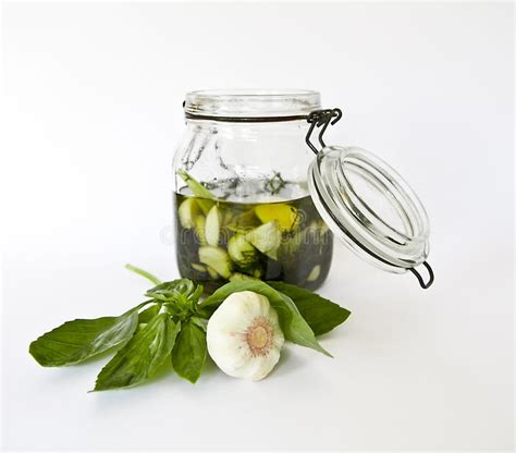 Olive Oil with Fresh Herbs and Garlic Stock Image - Image of glass, cooking: 24295423