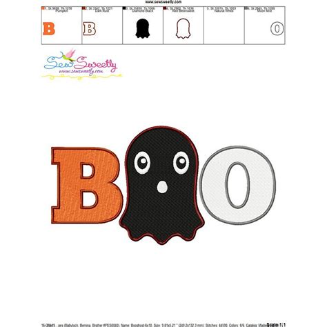 Boo Ghost Halloween Lettering Embroidery Design Pattern