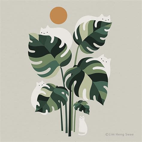 Illustrations Merge Cats With Different Kinds of Plants