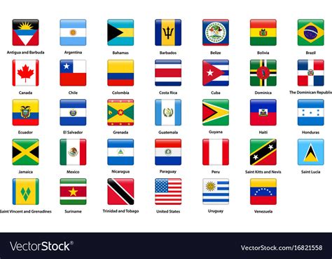 Flags of all countries the american continents Vector Image