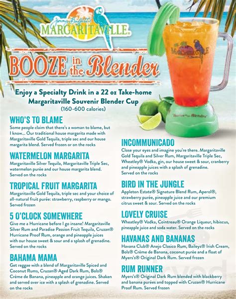 Margaritaville Restaurant- Las Vegas menu in Las Vegas, Nevada, USA