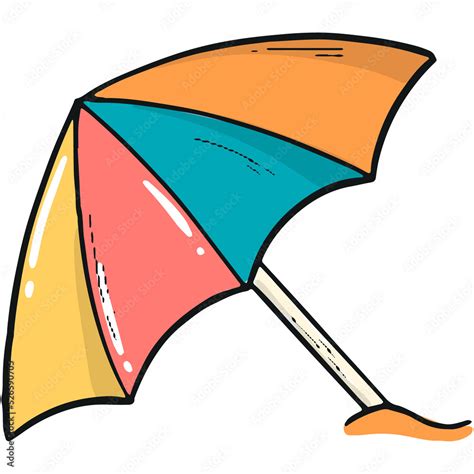 hand drawn beach umbrella in cartoon, doodle style. PNG sticker ...