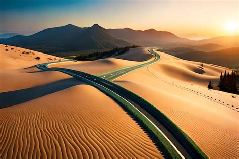 Premium AI Image | A road through the desert at sunset