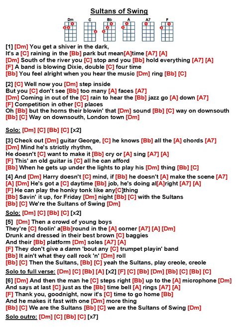 Sultans Of Swing Chords And Lyrics | Easy Guitar Chord