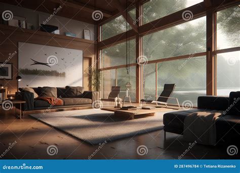 Modern lake house interior stock illustration. Illustration of luxury ...