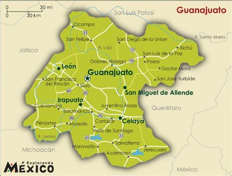 Mapa de Guanajuato Política Regional | Mapa Político Ciudad Región Geográfica Mexico