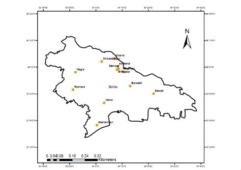 Map showing sampling locations in Ballia District, Uttar Pradesh ...