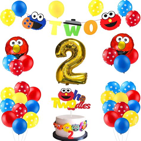 42Pcs Sesame Birthday Party Decorations Kit - 2nd Elmo Balloons Photo ...