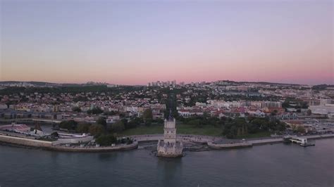 Magical Aerial Belem Tower Sunset View From Stock Footage SBV-327801437 - Storyblocks